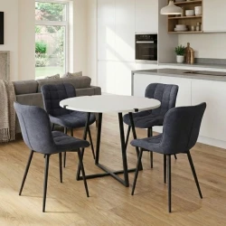 Σετ τραπεζαρία 5τμχ Rubes - Chiara Megapap χρώμα λευκό - ανθρακί Ø100x78εκ.