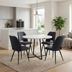 Σετ τραπεζαρία 5τμχ Rubes - Christy Megapap χρώμα λευκό - ανθρακί Ø100x78εκ.