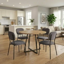 Σετ τραπεζαρία 5τμχ Rubes - Kevin Megapap χρώμα φυσικό οξιάς - γκρι Ø100x78εκ.