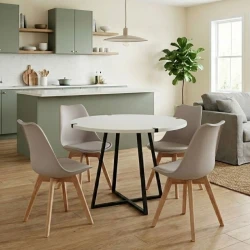 Σετ τραπεζαρία 5τμχ Rubes - Viva Megapap χρώμα λευκό - cappuccino Ø100x78εκ.