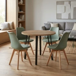 Σετ τραπεζαρία 5τμχ Xana - Viva Megapap χρώμα sepet oak - φυστικί Ø90x77,5εκ.