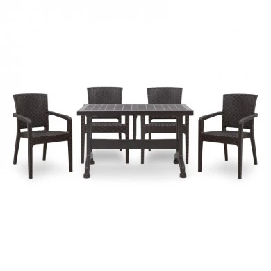 Garden dining set Callan Megapap 5pcs polypropylene table 120x70 - armchair recycled in brown color