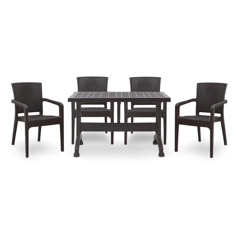 Garden dining set Callan Megapap 5pcs polypropylene table 120x70 - armchair recycled in brown color