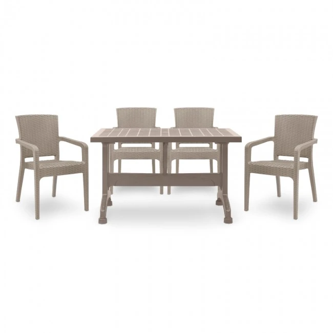 Garden dining set Callan Megapap 5pcs polypropylene table 140x70 - armchair recycled in cappuccino color