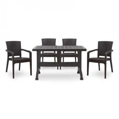 Garden dining set Callan Megapap 5pcs polypropylene table 140x80 - armchair recycled in brown color