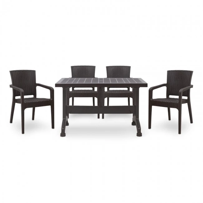 Garden dining set Callan Megapap 5pcs polypropylene table 140x70 - armchair recycled in brown color