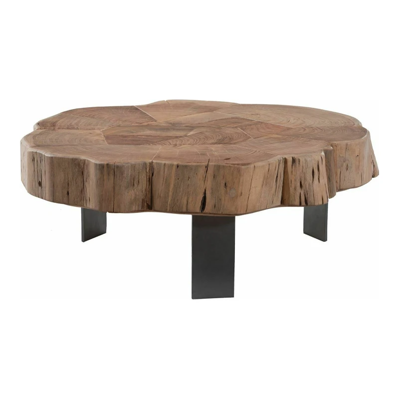 SIVA Coffee Table +/-70x65x33cm Acacia Natural/Steel Gun metal
