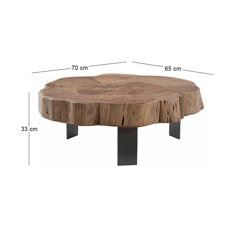 SIVA Coffee Table +/-70x65x33cm Acacia Natural/Steel Gun metal