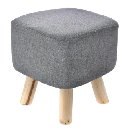 WOODEN STOOL WITH GREY CUSHION TOP 30X33CM