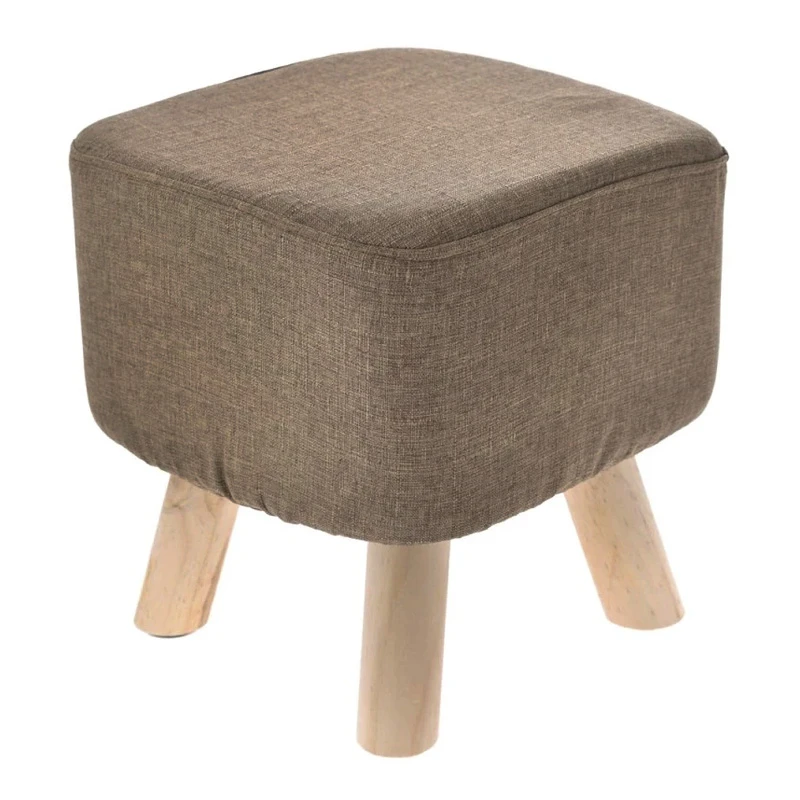 WOODEN STOOL WITH BROWN CUSHION TOP 30X30Χ40CM