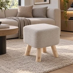 WOODEN STOOL WITH CREAM CUSHION TOP 33X31X33CM WOODEN STOOL WITH CREAM CUSHION TOP 33X31X33CM