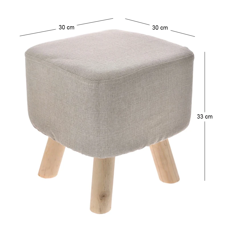 WOODEN STOOL WITH CREAM CUSHION TOP 33X31X33CM