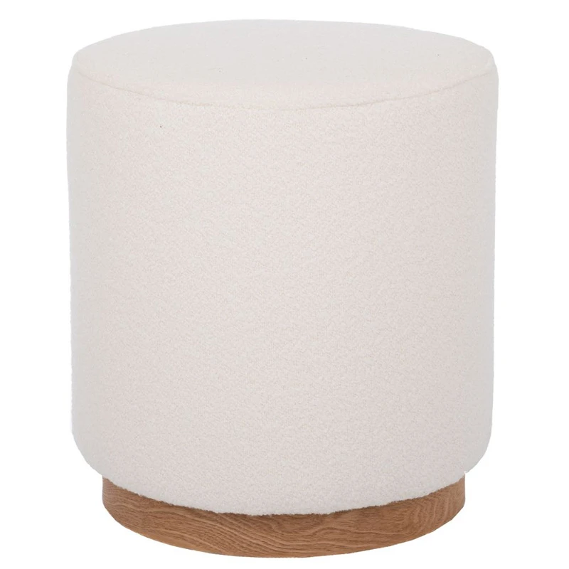 CIRCLE STOOL WITH CREAM CUSHION ON WOODEN BASE 41X41X44CM