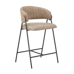 ALFREDO Bar Stool Black Metal, Beige Suede Fabric