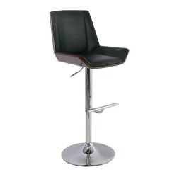 Numan bar stool with chrome base and Pu coating in black color 52x50x62/96cm.