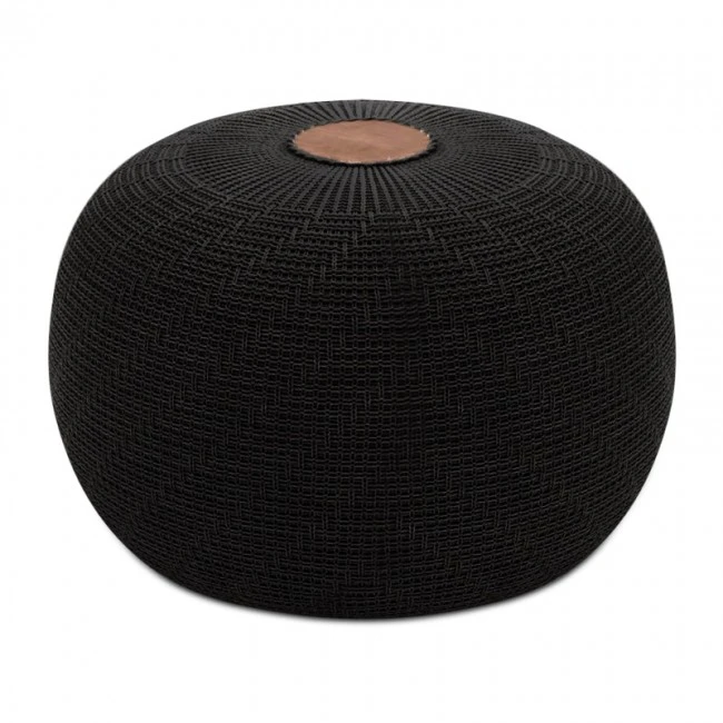 Stool - Pouf Knit Megapap knitted black color Φ47x35cm.