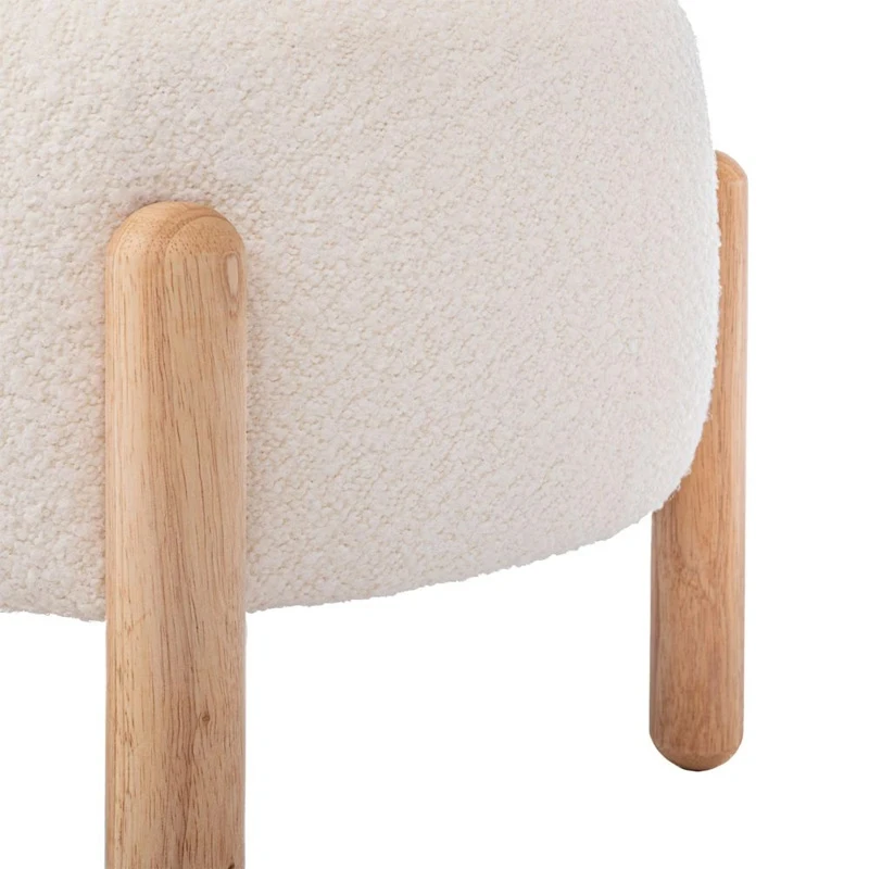 CIRCLE STOOL WITH CREAM CUSHION WITH WOODEN LEGS 45X45X36CM