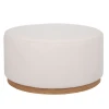 CIRCLE STOOL WITH CREAM CUSHION ON WOODEN BASE 80X80X41CM