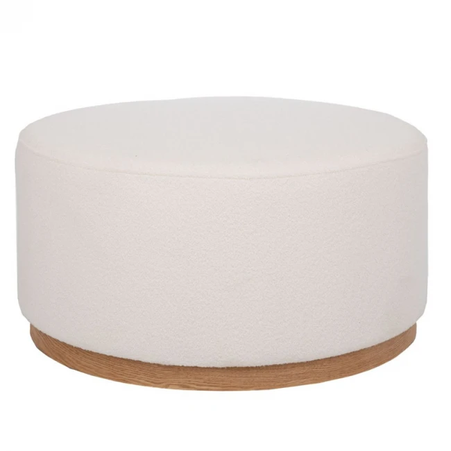 CIRCLE STOOL WITH CREAM CUSHION ON WOODEN BASE 80X80X41CM