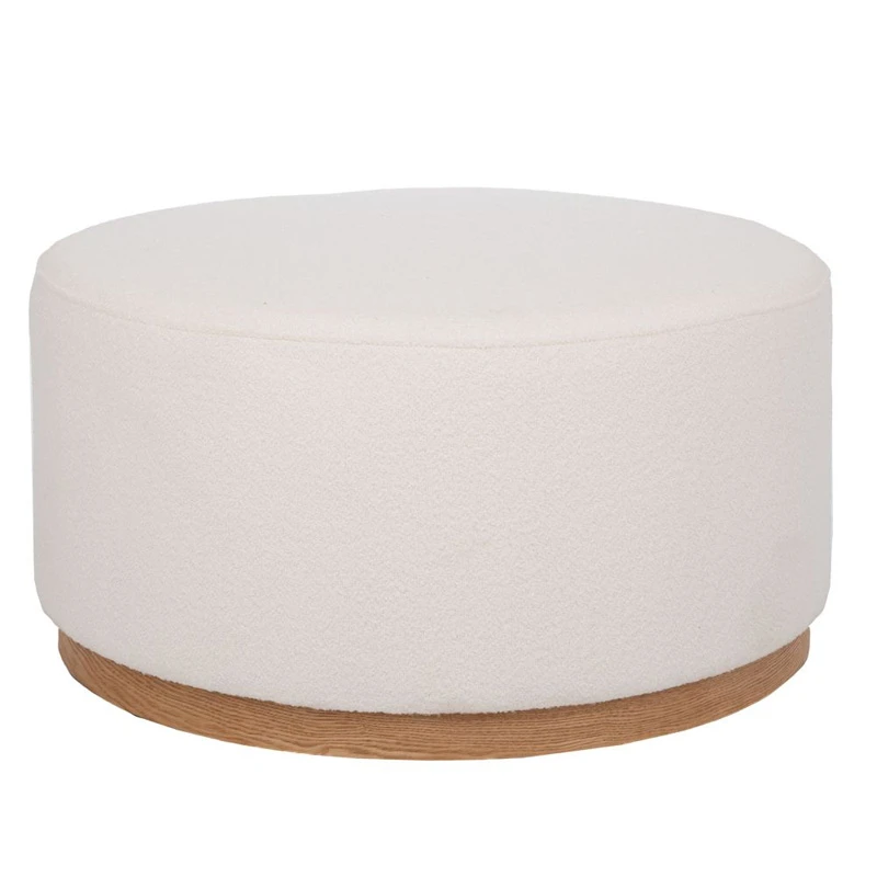 CIRCLE STOOL WITH CREAM CUSHION ON WOODEN BASE 80X80X41CM