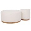 CIRCLE STOOL WITH CREAM CUSHION ON WOODEN BASE 80X80X41CM