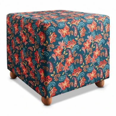 Nergis Megapap square fabric stool in multicolor color 40x40x40cm.