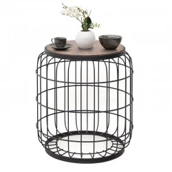 Muller Megapap metallic - Mdf stool - side table in black - walnut color 35x35x47cm.