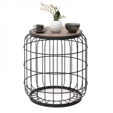 Muller Megapap metallic - Mdf stool - side table in black - walnut color 35x35x47cm.