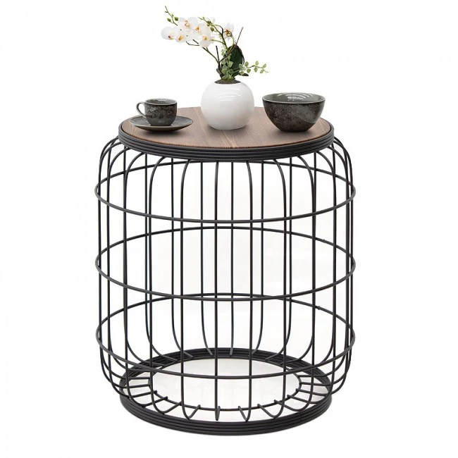 Muller Megapap metallic - Mdf stool - side table in black - walnut color 35x35x47cm.