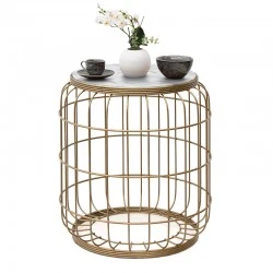 Muller Megapap metallic - Mdf stool - side table in golden - white color 35x35x47cm.