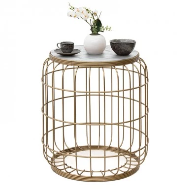 Muller Megapap metallic - Mdf stool - side table in golden - white color 35x35x47cm.