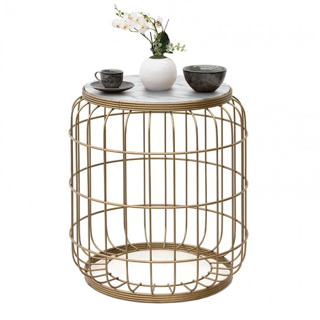 Muller Megapap metallic - Mdf stool - side table in golden - white color 35x35x47cm.