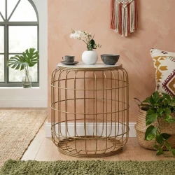 Muller Megapap metallic - Mdf stool - side table in golden - white color 35x35x47cm.