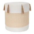 WHITE CRΘME FABRIC STOOL WITH TASSELS D34X37CM