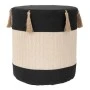 BLACK CRΘME FABRIC STOOL WITH TASSELS D34X37CM
