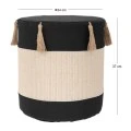 BLACK CRΘME FABRIC STOOL WITH TASSELS D34X37CM