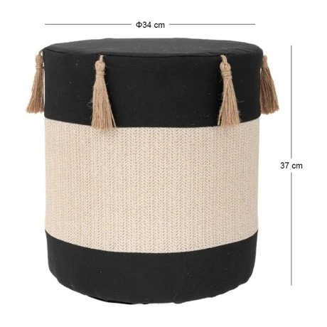 BLACK CRΘME FABRIC STOOL WITH TASSELS D34X37CM