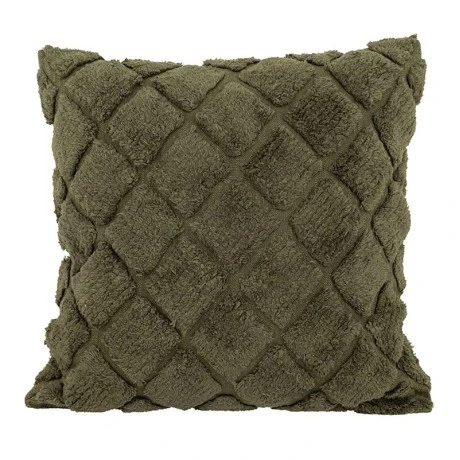 COTTON FABRIC FILLED CUSHION DARK GREEN COLOR 50X50CM
