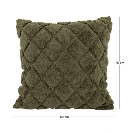 COTTON FABRIC FILLED CUSHION DARK GREEN COLOR 50X50CM