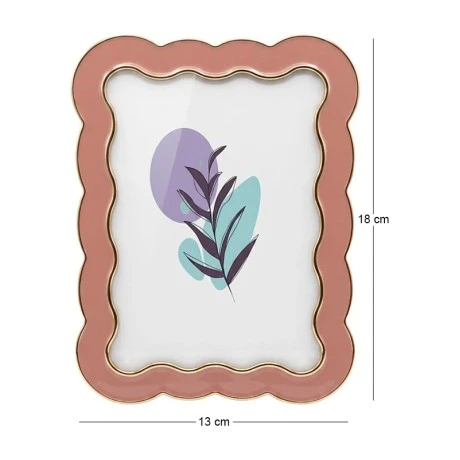 SALMON  WITH GOLD COVER METAL PHOTO FRAME WITH LIQUID GLASS EFFECT 17X12CM