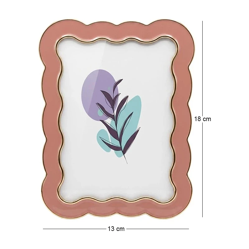SALMON  WITH GOLD COVER METAL PHOTO FRAME WITH LIQUID GLASS EFFECT 17X12CM