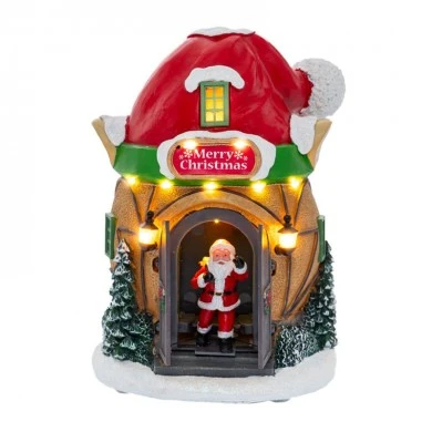 MUSICAL HAT WITH SANTA CLAUS OPENING DOOR 15x14.5x21CM BATTERY OPERATED