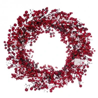 XMAS RED WREATH WITH BERRIES AND SNOW 55CM