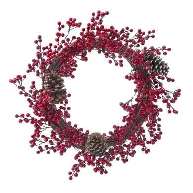 XMAS WREATH 60CM W RED BERRIESANDPINECONES