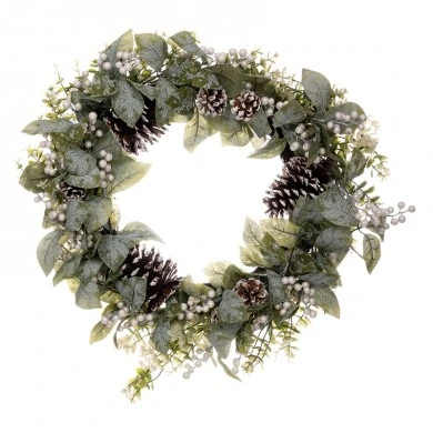 CHRISTMAS WREATH WITH PINECONES AND WHITE BERRIES 55CM