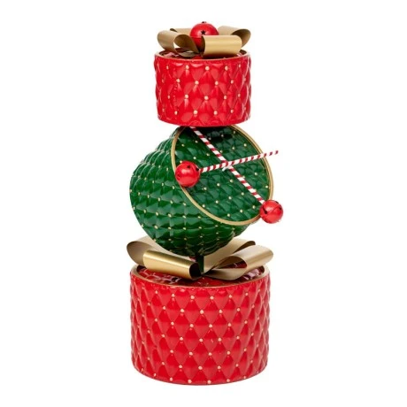 XMAS COLUMN WITH RED,GREEN METAL GIFTS AND DRUM 35X40X90CM