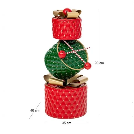XMAS COLUMN WITH RED,GREEN METAL GIFTS AND DRUM 35X40X90CM