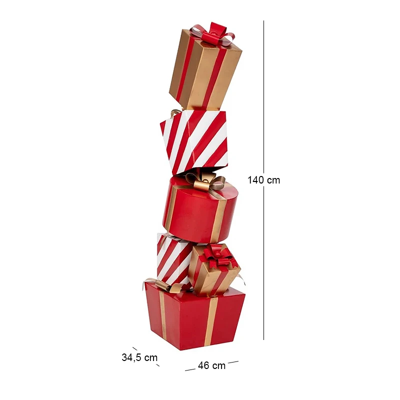 XMAS COLUMN WITH RED AND GOLD METAL GIFTS 46X34,5X140CM