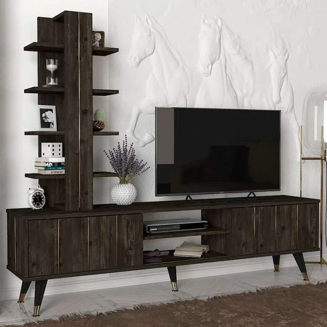 Agneta Megapap melamine TV unit in black rebab color 180x35x149cm.