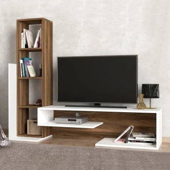 Bend Megapap melamine TV unit in white - walnut color 153,6x39x131cm.
